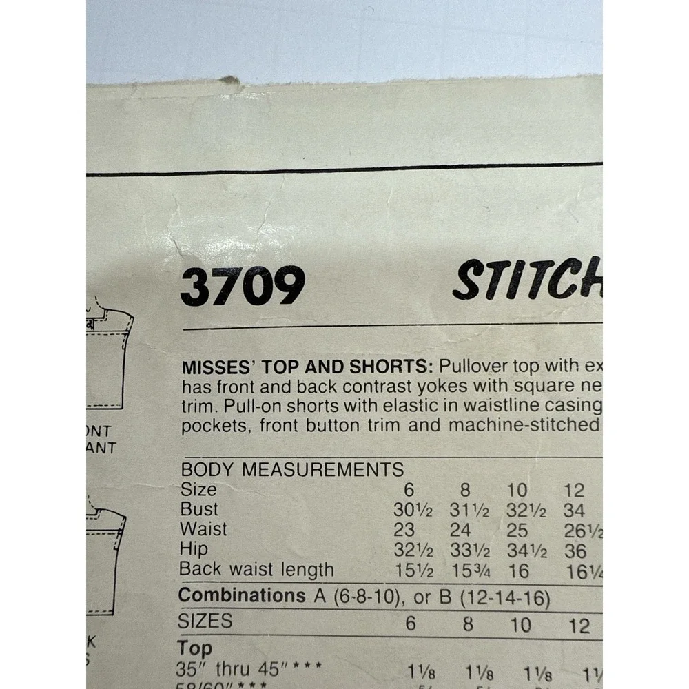 Vtg McCall's Pattern 3709 Women's Pull On‎ Shorts Top Cut 1980s 6 8 10 Normcore